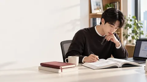 책상에서 공부하는 모습