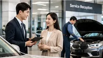자동차 서비스 접수 창구에서 상담하는 모습